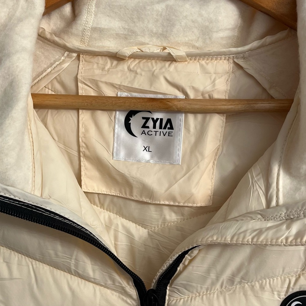 Zyia Active Quilted Hybrid Jacket Fleece Hoodie Size XL Cream - Picture 4 of 9